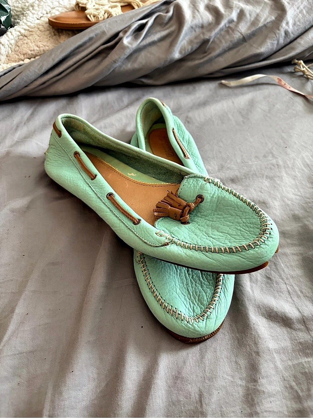 Sperry Audrey Mint Green Leather Tassel Moccasin Flats women’s size 11